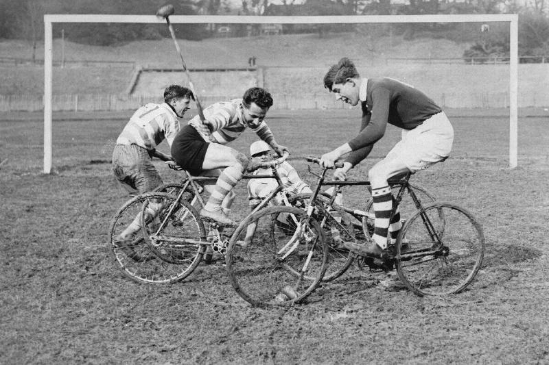 Playing Polo on bikes. England. Photograph around 1930. (Photo by Austrian Archives (S)/Imagno/Getty Images)