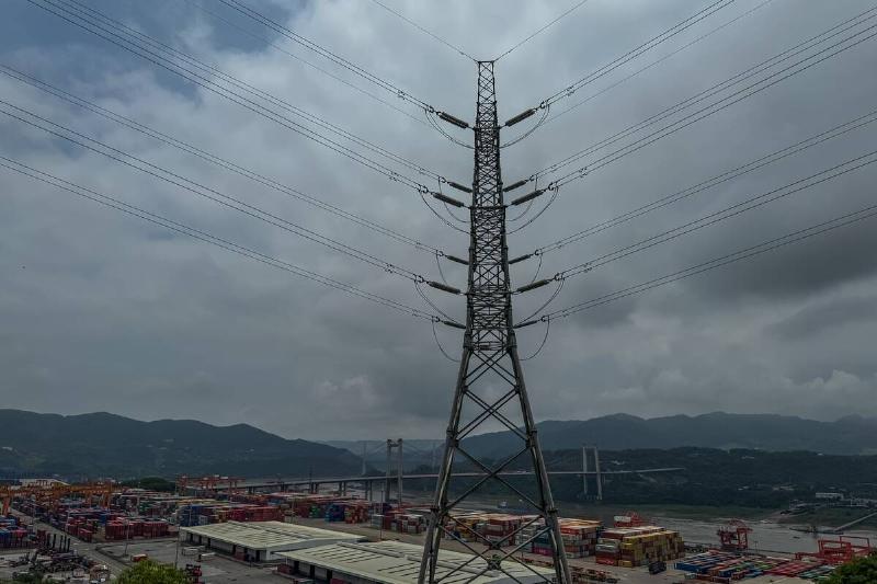 Power transmission tower above Guoyuan Operations Area, Port of Chongqing