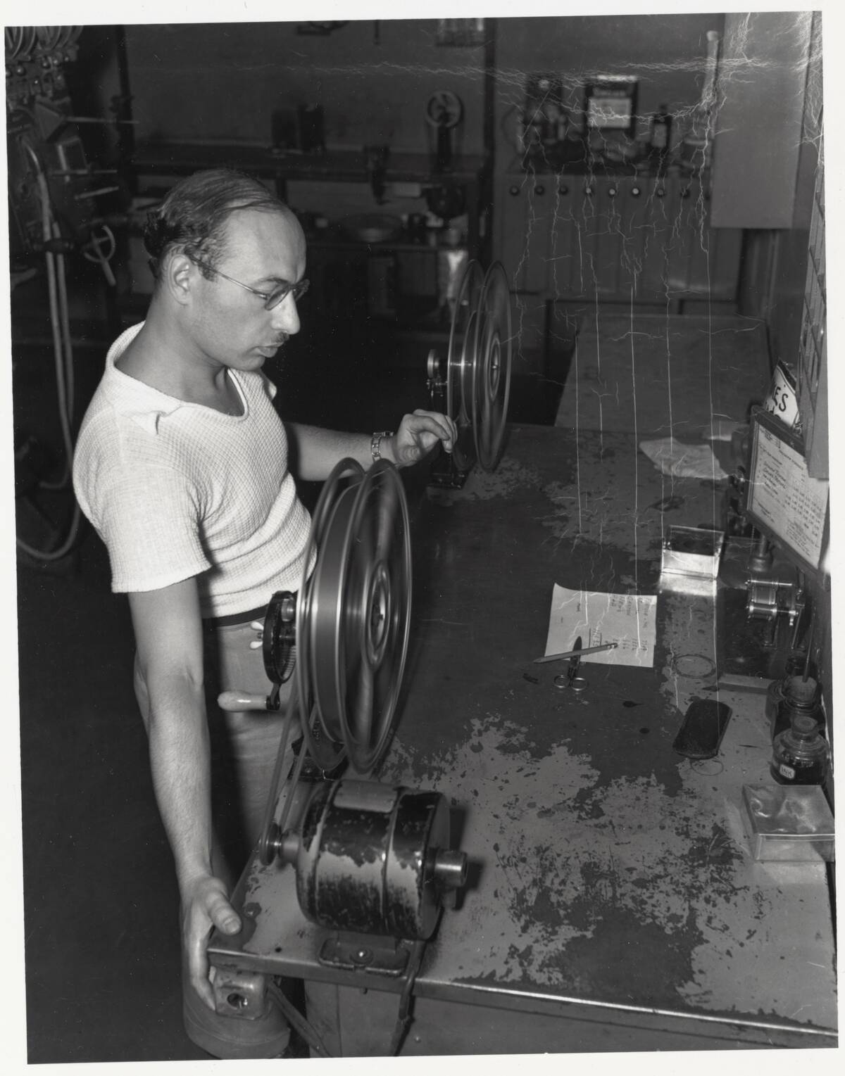 Projectionist Rewinding Reels