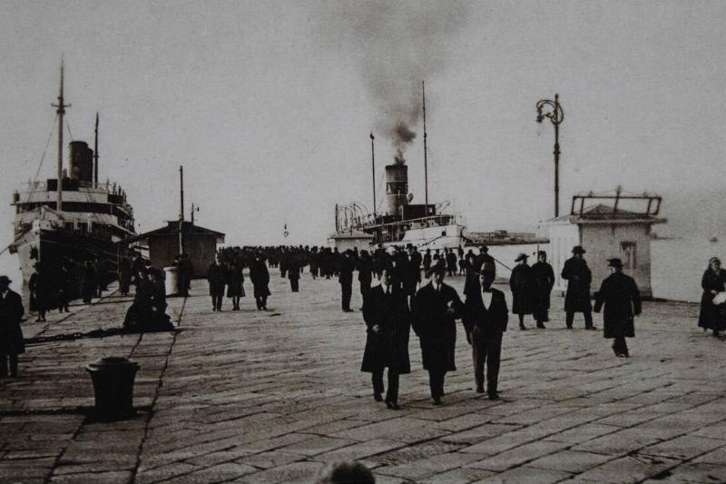 The Molo Audace In Trieste With The Departing Ships To Venice. About 1920. Photograph.