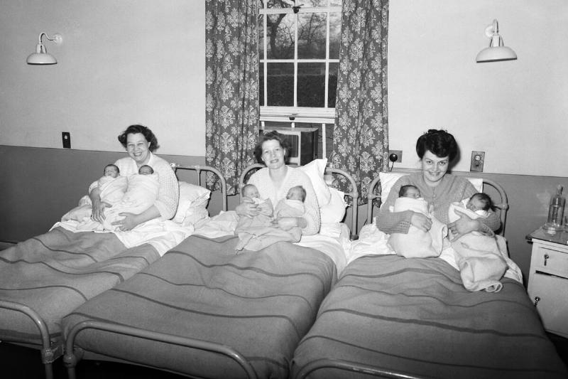 Three Set Of Newborn Twins, 1953