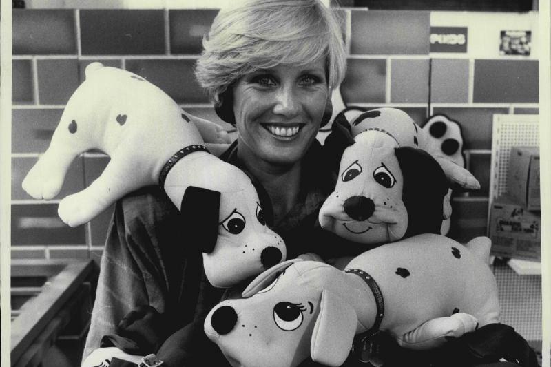 Toy Fair at the Sydney Showground.The 20th International Tey Traid Fair at the Showground.The Tonka Corporation exhibit Rhonda McMurtie of Frenches Forrest with Pound Puppies.