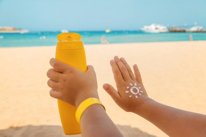 Sunscreen at the beach. 