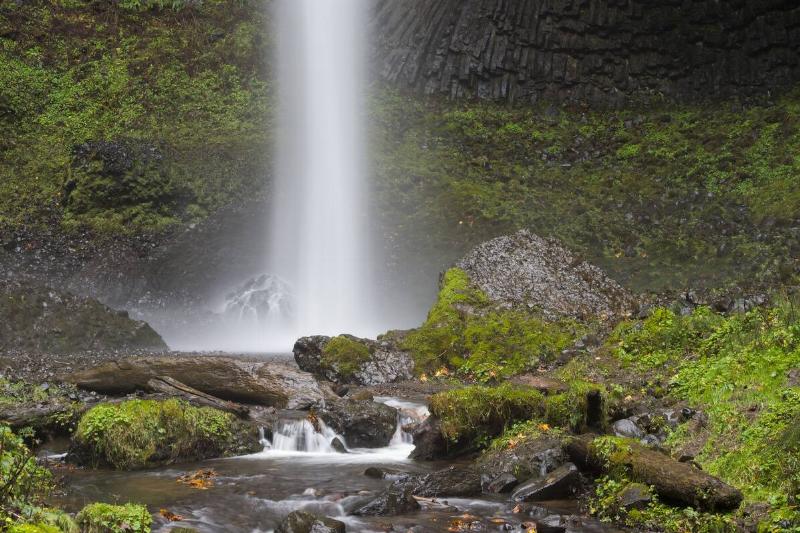 View of Latourell Falls, a waterfall near Portland along the...
