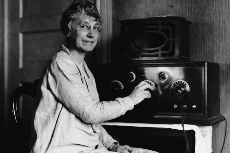 Woman Listening to a Radio