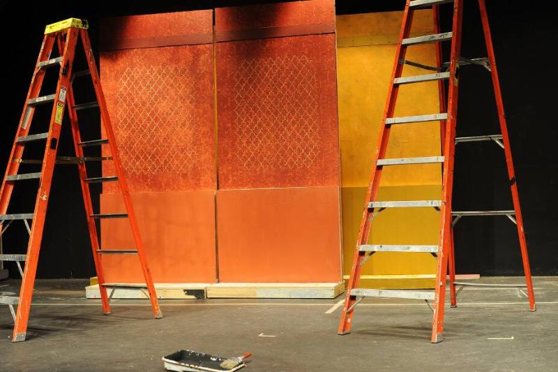 Ladder set up on solid ground.