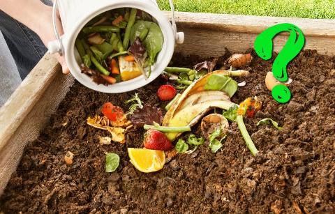 Hands putting compost in compost pile.