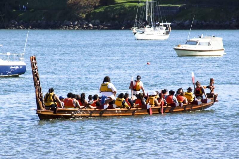 A traditional Maori waka at Pilot Bay, Tauranga.