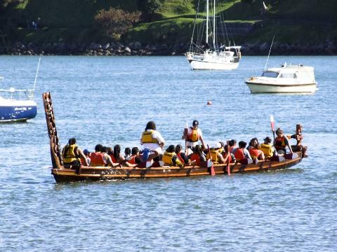 A traditional Maori waka at Pilot Bay, Tauranga.