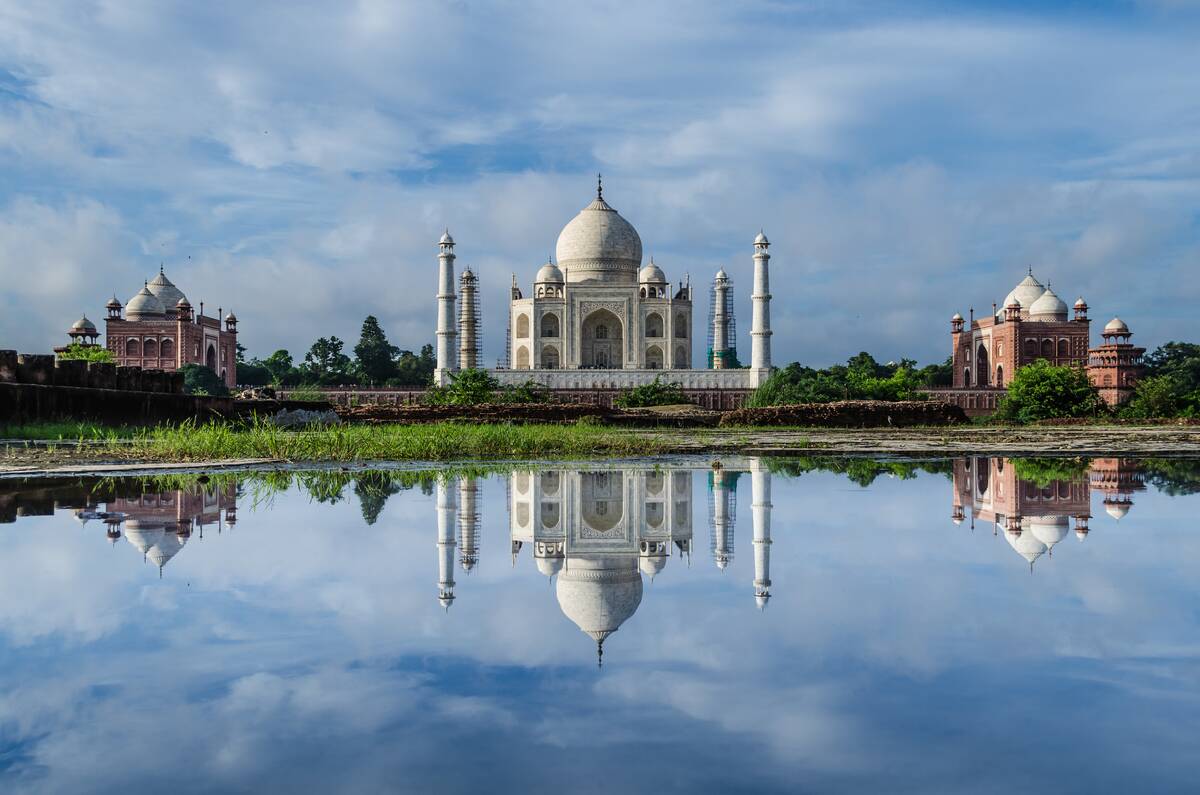 A reflection of the Taj Mahal. 