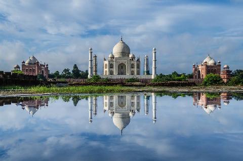 A reflection of the Taj Mahal. 