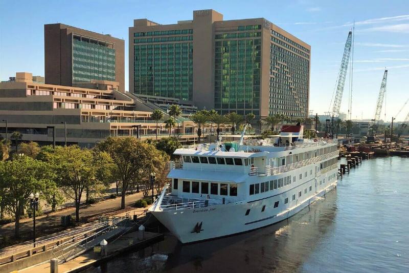 American Cruise Lines ship docked in Jacksonville Florida.