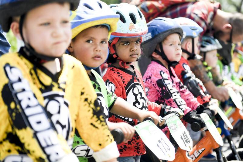 Riders prepare to race during the 2018 Strider Cup World Championship.