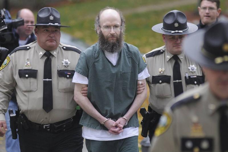 Christopher Knight escorted to his trial. 