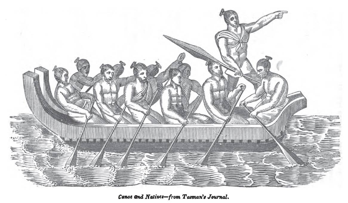 One of the earliest depictions of a Maori canoe. 