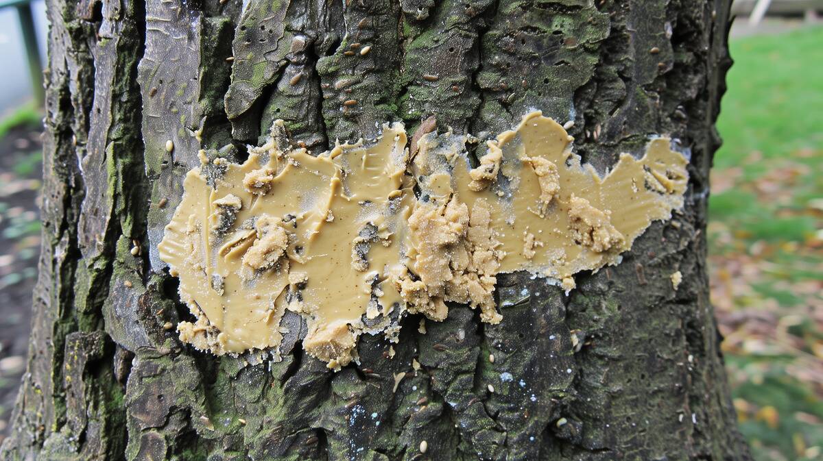 Peanut butter smeared on a tree trunk.