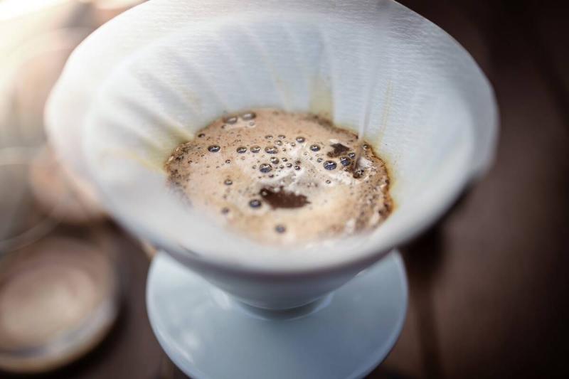 Coffee made in coffee filter. 