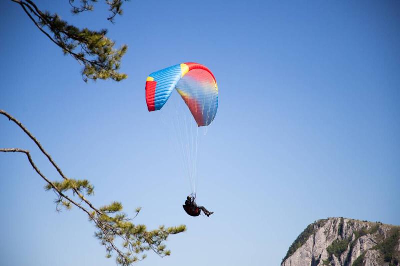 Paraglider flying. 