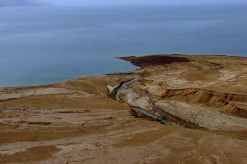 Jordan River entering the Dead Sea.