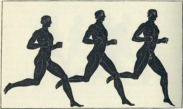 A scene from a Panathenaic amphora depicting long distance runners.