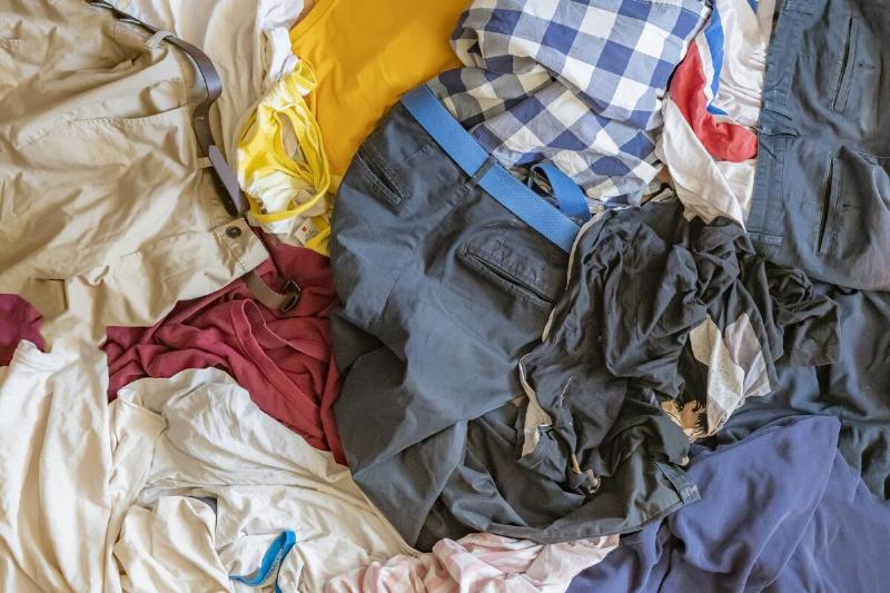 Messy pile of clothes.