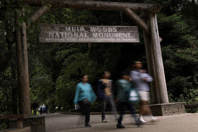 Visitors leave Muir Woods National Monument on July 24, 2025 in Muir Woods National Monument, California.