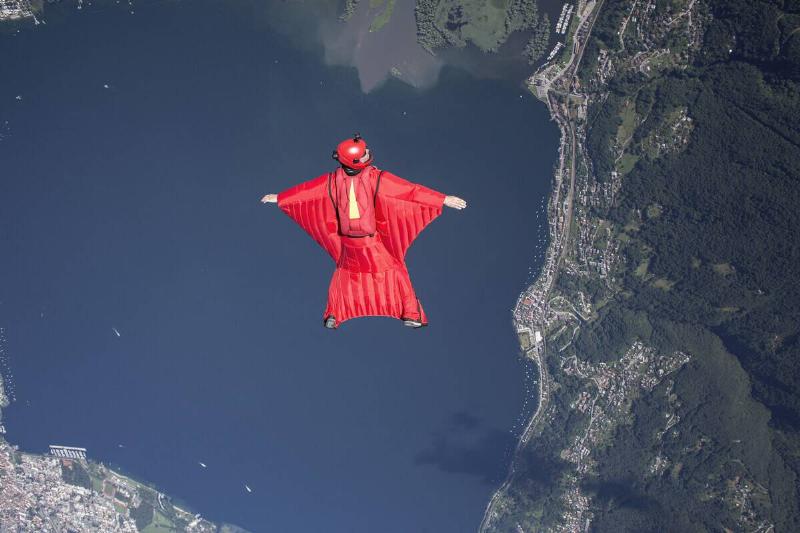 Wingsuit skydiver.