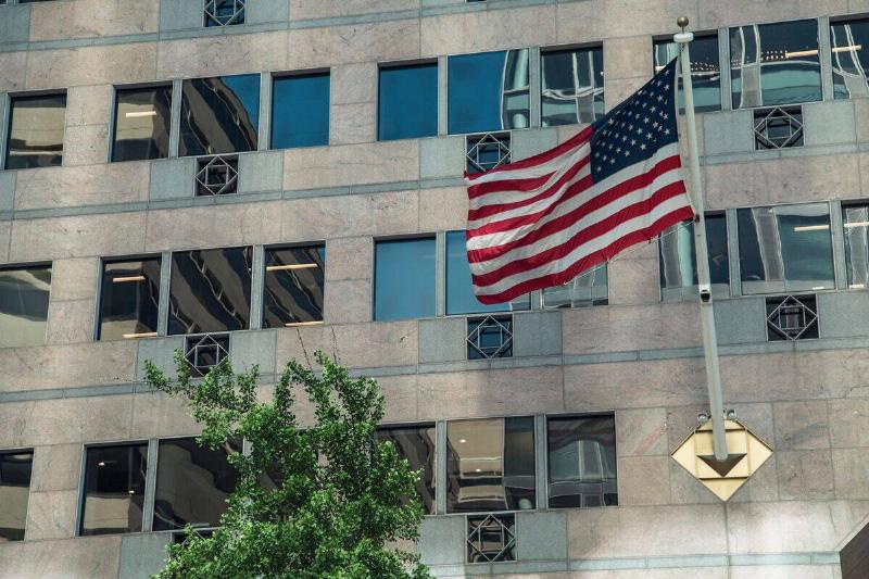 An American flag waving in the wind.