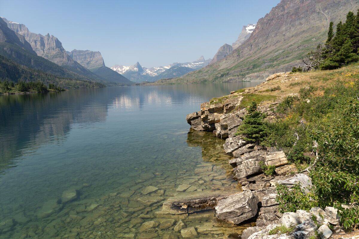 St. Mary Lake and shoreline, Glacier National Park, Montana