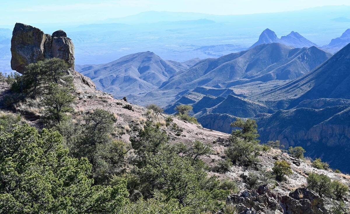 The Chisos Basin of the Big Bend National Park in Texas is seen on  January 25, 2023. - Big Bend is a remote region of the state of Texas 
along the US-Mexico border.
