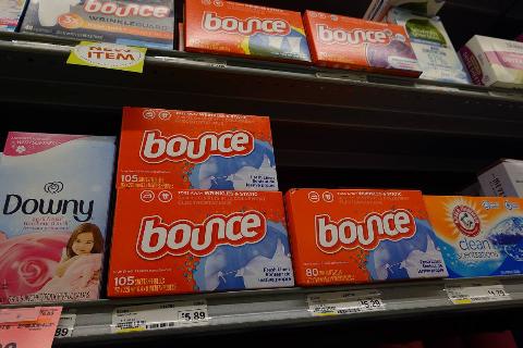 Boxes of Bounce dryer sheets are seen on a store shelf