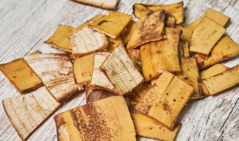 A small pile of cut up banana peels.