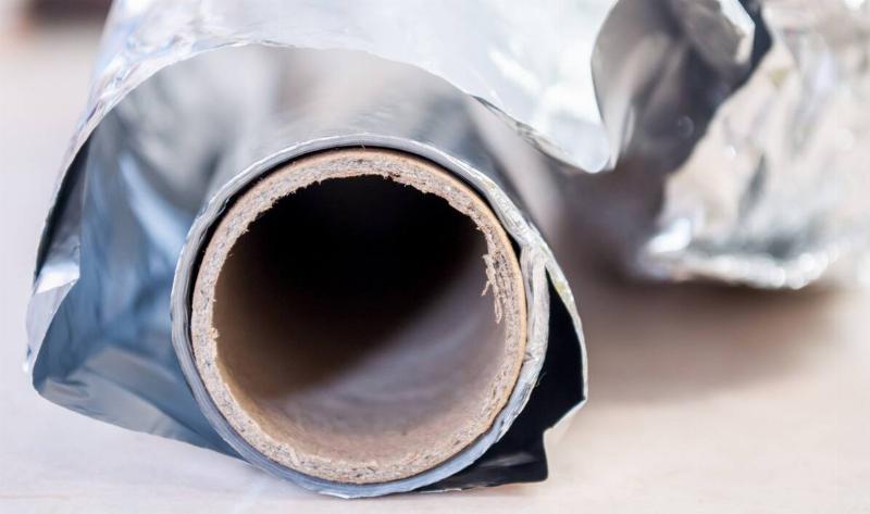 A roll of tin foil seen from the side.