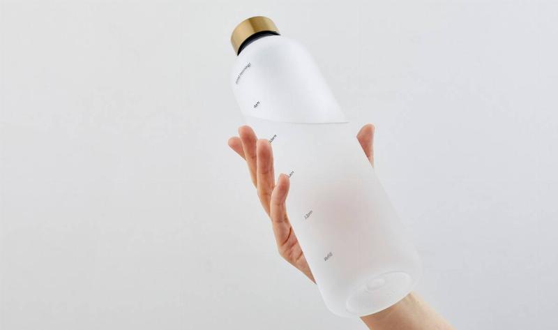 A mostly-full water bottle.