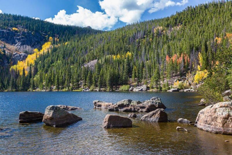 Boulders along the shoreline of Bear Lake in Rocky Mountain National Park, Colorado