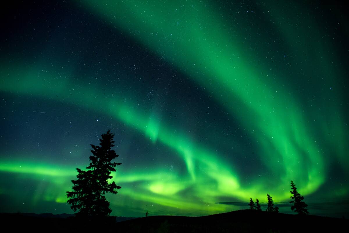 A beautiful shot of the aurora borealis, Dawson City, Yukon, Canada