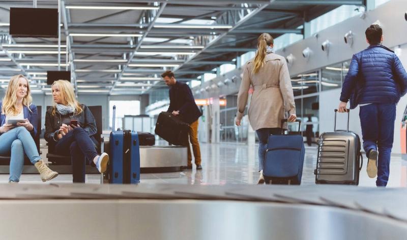 An airport 'arrivals' luggage pickup section.