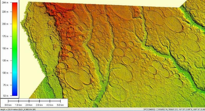 A heatmap showing the many Carolina bays in the land.