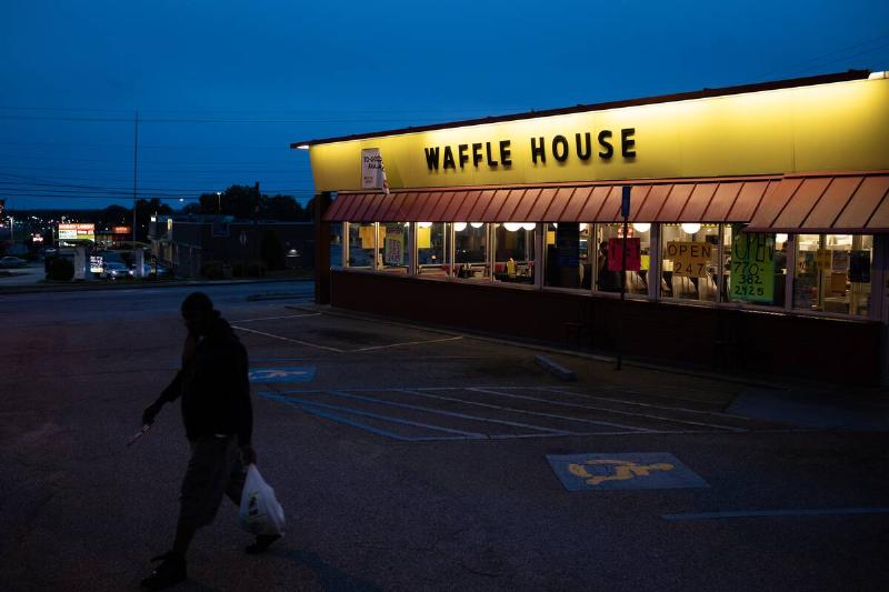 Exterior of a Waffle House at night