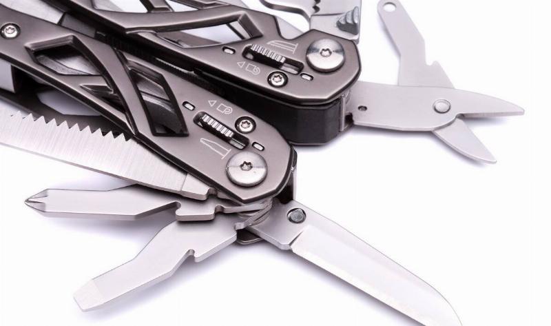A closeup of a chunky multitool.