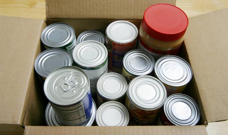 Canned food in a box.