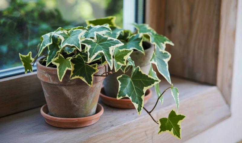 A pot with English ivy in it.