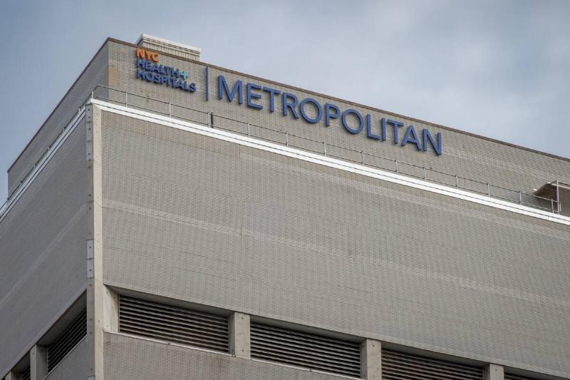 Sign at the Metropolitan Hospital building in Manhattan...