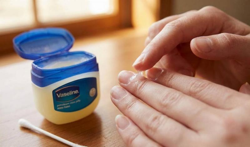 A person putting vaseline around their fingernail.