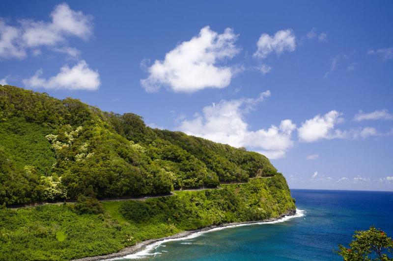 The Hana Highway runs along the outer coast of the island of Maui in Hawaii.
