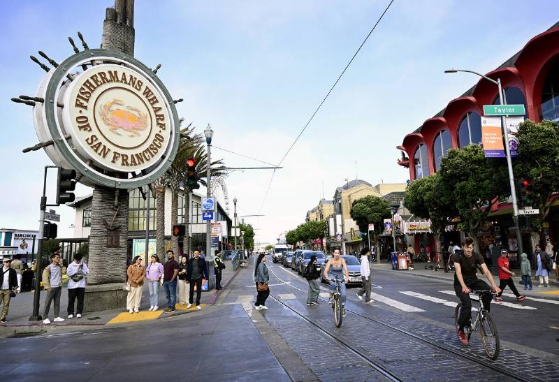 A view of people as daily life at Fisherman's Wharf in San Francisco, California, United States on August 16, 2025.