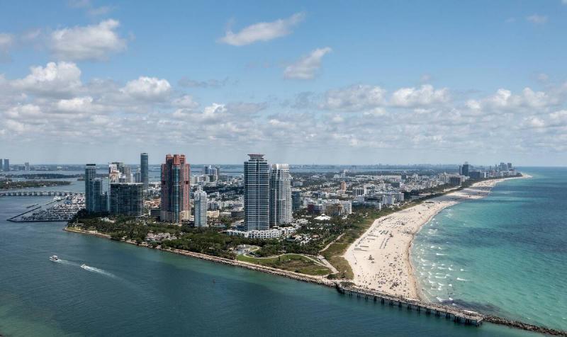 A general aerial view of South Beach on May 31, 2024 in Miami Beach, Florida.
