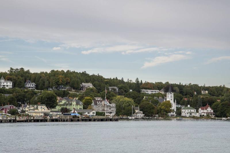 Mackinac Island, Michigan, Lake side view of Mackinac Island on the shore of Lake Huron.