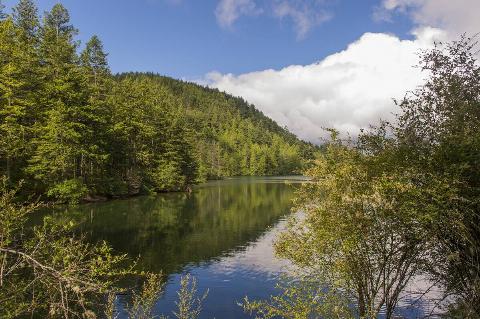 View of Cascade Lake in Moran State Park on Orcas Island in the San Juan Islands in Washington State, United States.
