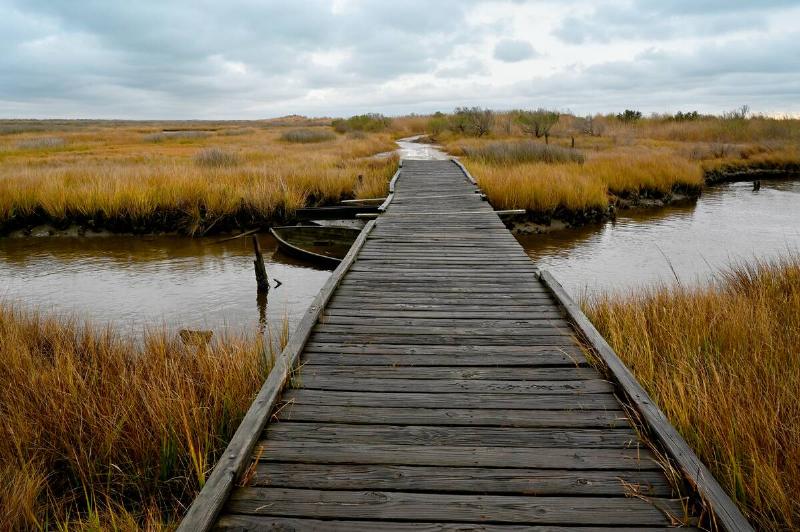 Several bridges cross the marshes and streams on the island including this one to the beach in the Chesapeake Bay on December 14, 2020 on Tangier Island, VA.